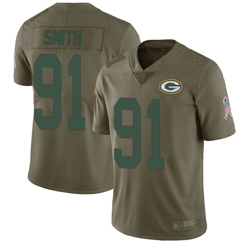 Green Bay Packers Limited Olive Men #91 Smith Preston Jersey Nike NFL 2017 Salute to Service